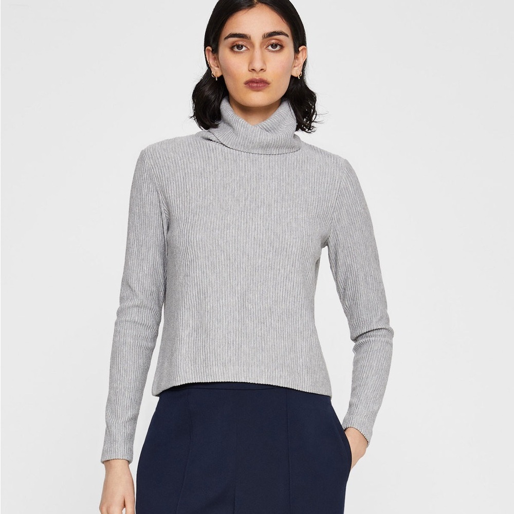 NWT Club Monaco Meredy Rib-Knit Turtleneck Top in heather grey